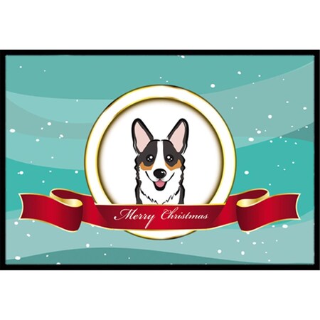 Carolines Treasures Tricolor Corgi Merry Christmas Indoor and Outdoor Mat- 18 x 27 in. BB1565MAT